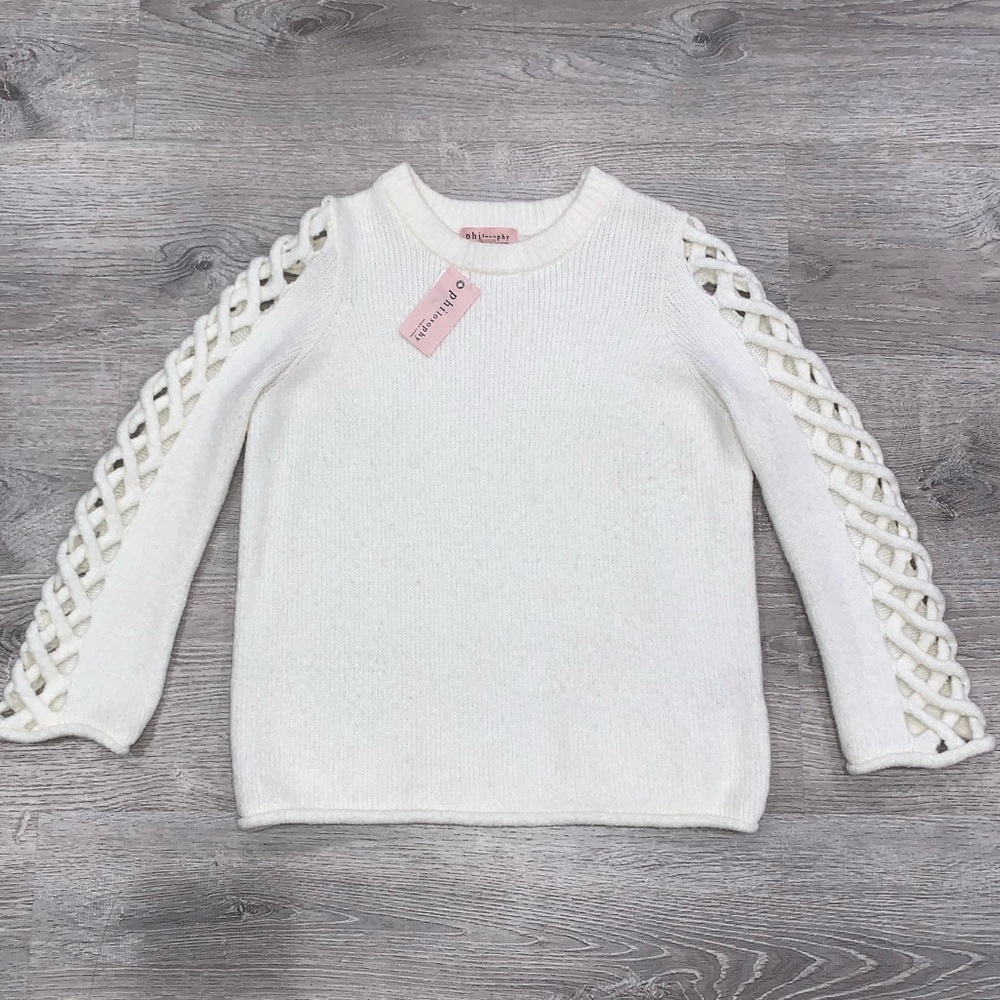 NWT PHILOSOPHY IVORY LATTICE CUTOUT COZY SWEATER XS ANTHROPOLOGIE